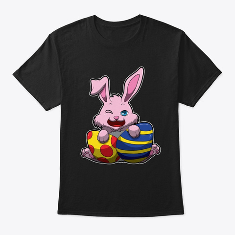 Cute Easter Bunny Wishes You A Happy Black T-Shirt Front