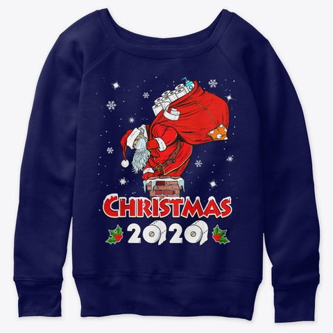 Santa Toilet Paper Funny Christmas 2020 Navy  T-Shirt Front