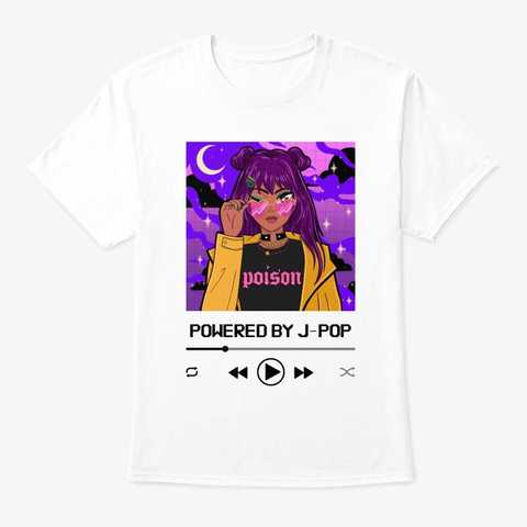 Powered By J Pop Music Player Anime Girl White T-Shirt Front