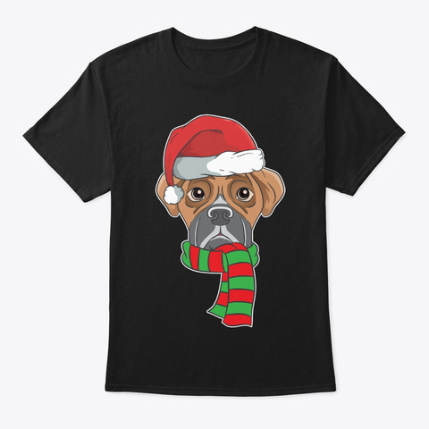 Funny Christmas Dog Xmas Santa Boxer Black T-Shirt Front