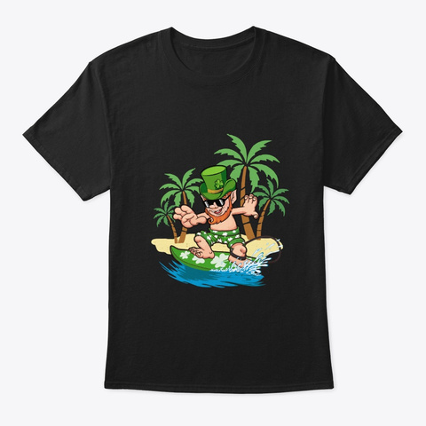 St Patricks Day Hawaiian Leprechaun Black T-Shirt Front