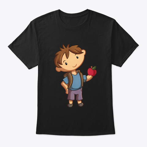Boy Holding Apple Black T-Shirt Front