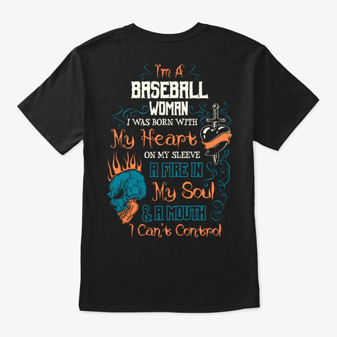 Was Born Baseball Woman Shirt Black Kaos Back