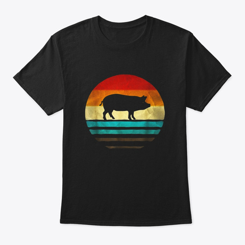 Retro Vintage Pig Silhouette Shirt Farm Black T-Shirt Front