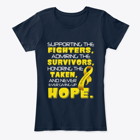 Childhood Cancer Never Give Up   New Navy T-Shirt Front