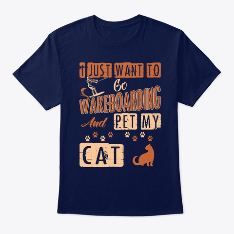 Wakeboarding Pet Cat Navy T-Shirt Front