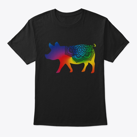 Pig Colorful Mandala Black T-Shirt Front