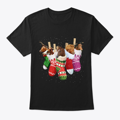 Horse Christmas Socks Cute Gift T Shirt Black Maglietta Front