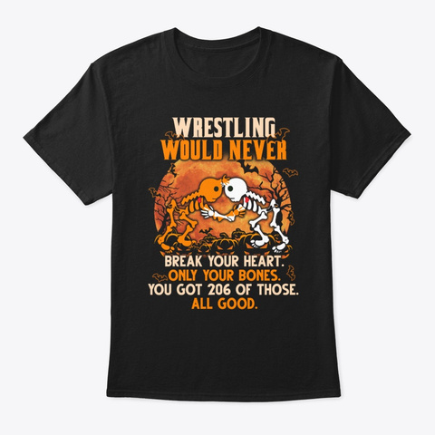 Wrestling Skeleton Halloween Black T-Shirt Front