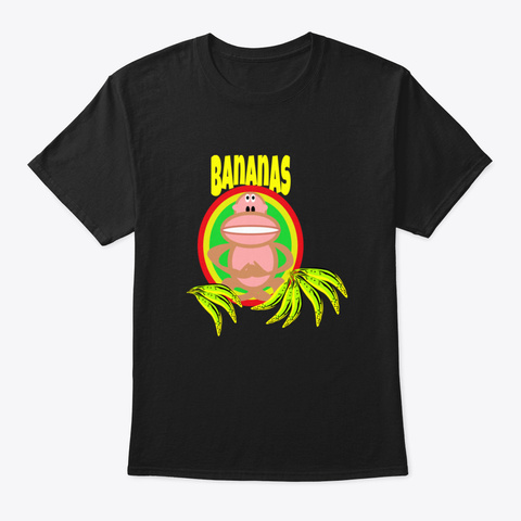 Bananas About Monkeys Black T-Shirt Front