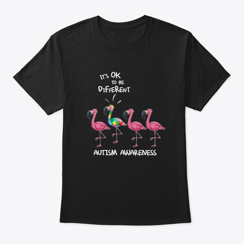 Autism Awareness Flamingo Gift Black T-Shirt Front