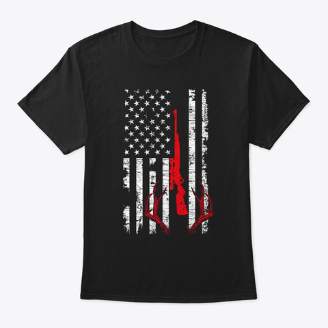 Deer Hunting American Flag Usa Flag Best Black T-Shirt Front