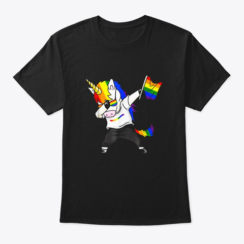 Unicorn Dabbing Lgbt Pride Flag T Shirt Black T-Shirt Front