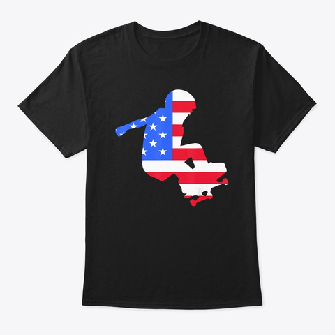 Funny Skating American Patriot Day Flag Black Camiseta Front