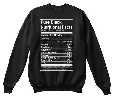 Pure Black Nutritional Facts Unisex Tshirt