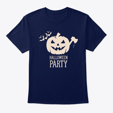 Halloween Pumpkin Jack O Lantern Navy T-Shirt Front