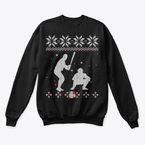 Baseball Lover Ugly Christmas Sweater Black Camiseta Front