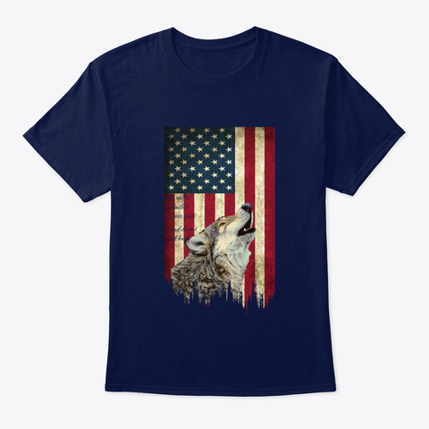 Wolf American Flag Navy T-Shirt Front