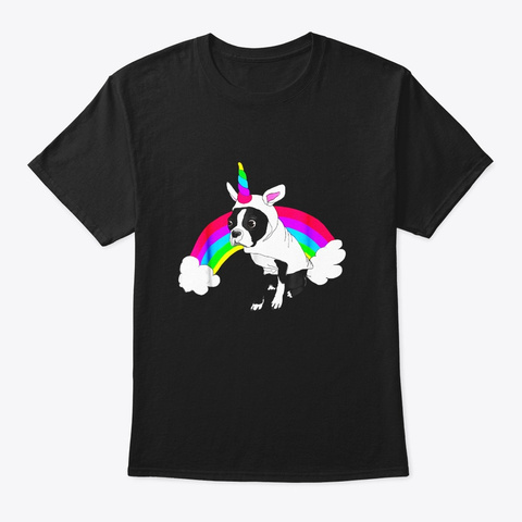 Cute Boston Terrier Unicorn Rainbow Tee Black T-Shirt Front