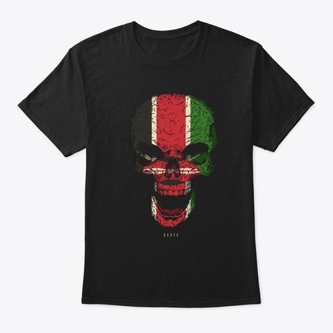 Skull Kenya Flag Skeleton Black T-Shirt Front
