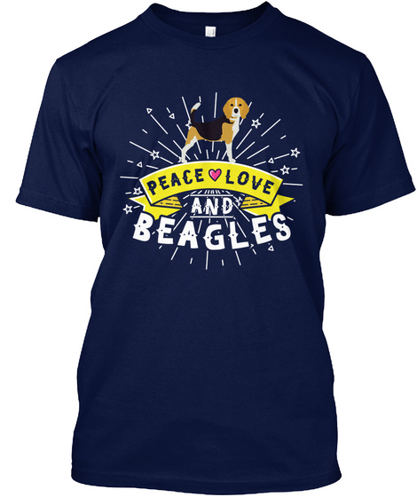 Peace Love And Beagles Navy T-Shirt Front