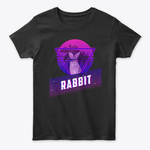 Retro Vaporwave Style Rabbit T Shirt Black T-Shirt Front