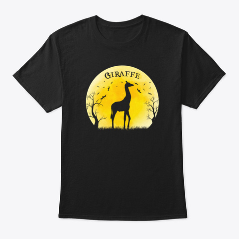 Giraffe Halloween Vintage Retro Moon Black T-Shirt Front