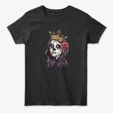 Halloween Queen Tattoos Costume Skeleton Black T-Shirt Front