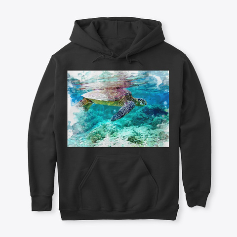 Sea Turtle Watercolor Digital Print Black T-Shirt Front