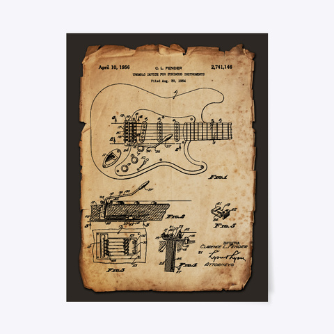 Guitar Tremolo Device Patent Poster Black T-Shirt Front