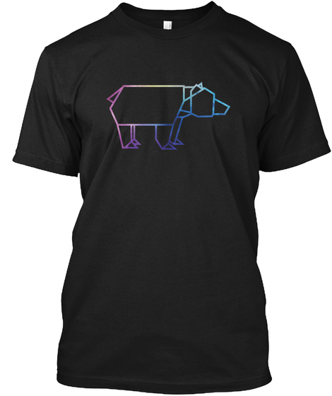 Bear Origami Rainbow Art Black T-Shirt Front