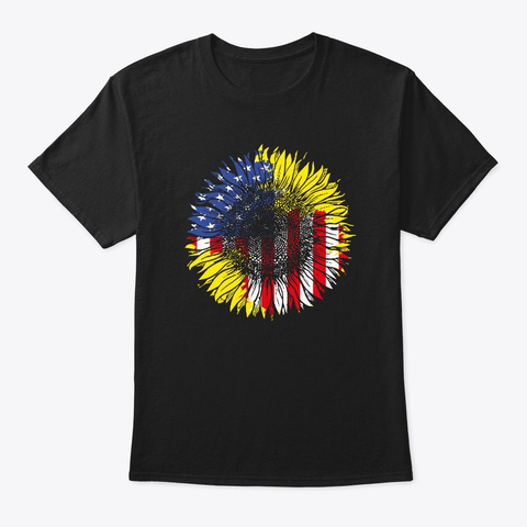 Sunflower American Flag Usa In Sunflower Black T-Shirt Front