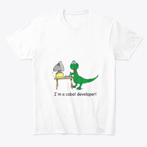Cobol Developer T Shirt With Dinosaur White T-Shirt Front
