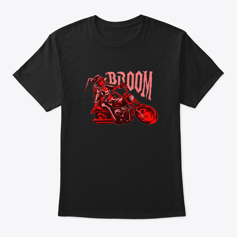 Pretty Red Witch Woman On Motorbike Hall Black Kaos Front