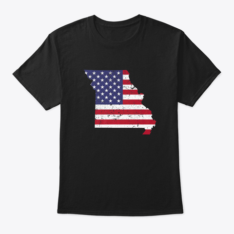 Missouri Map State American Flag Shirt 4 Black T-Shirt Front