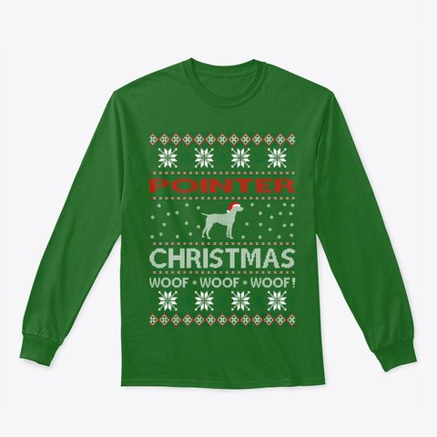 Pointer Dog Christmas Woof Ugly Sweater Irish Green T-Shirt Front
