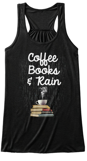 Coffee Books & Rain Black T-Shirt Front