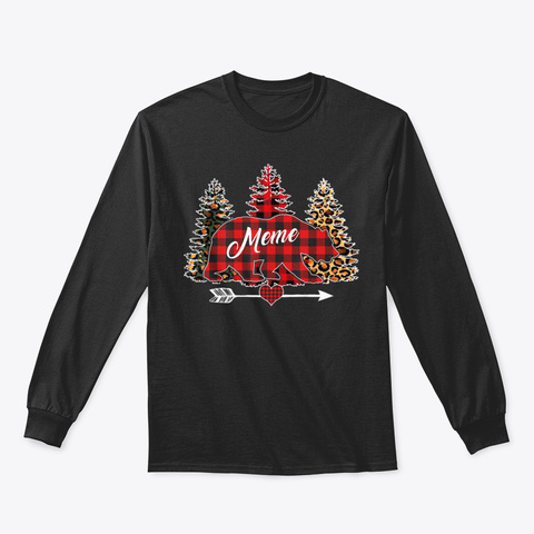 Meme Bear Christmas Tree Leopard Red Buf Black T-Shirt Front