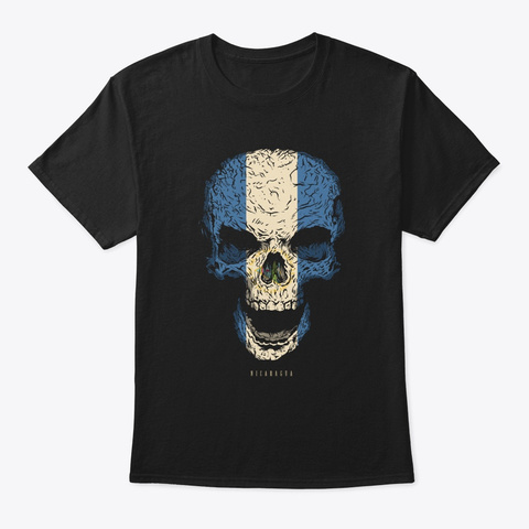 Skull Nicaragua Flag Skeleton Black Camiseta Front