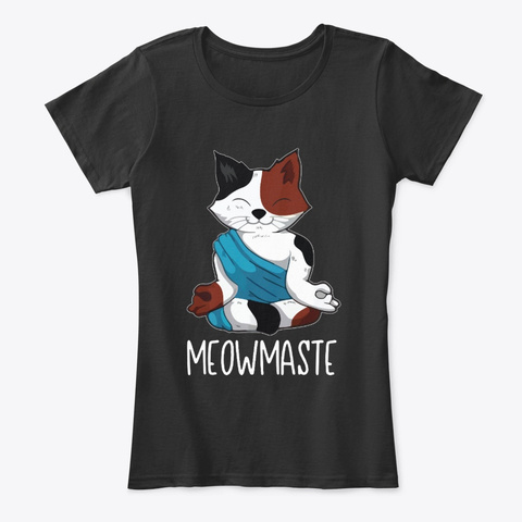 Meowmaste Funny Yoga Cat Shirt Black T-Shirt Front