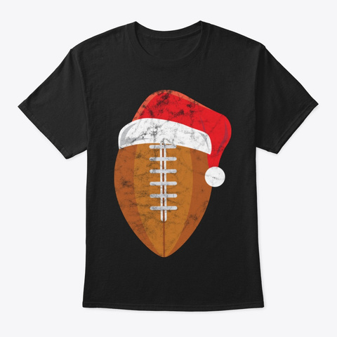 American Football Santa Hat Holiday Black T-Shirt Front