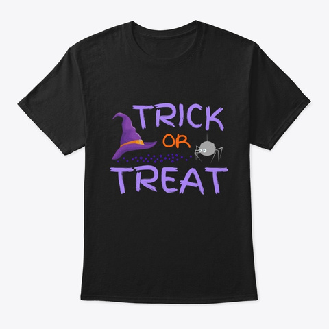 Trick Or Treat Witch Hat And Spider T Black T-Shirt Front
