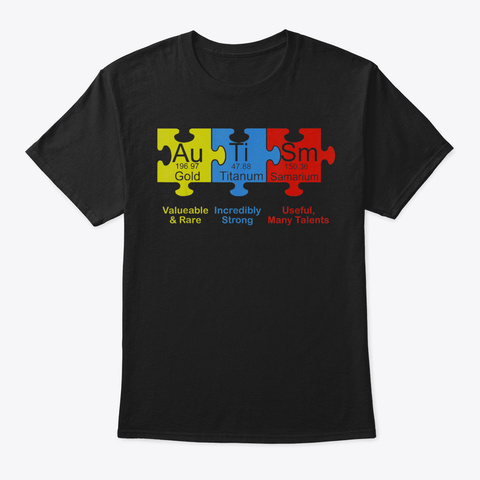 Autism Awareness Puzzle Chemical Element Black T-Shirt Front