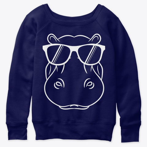 Hippopotamus Cool Cute Hippo W Sunglass Navy  T-Shirt Front