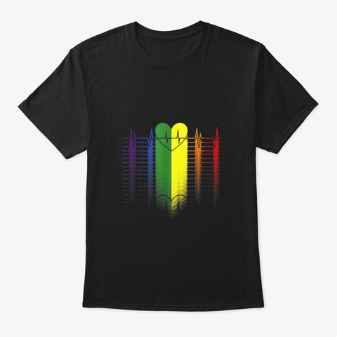 Lgbt Heartbeat Shirt Rainbow Flag Gay Black T-Shirt Front