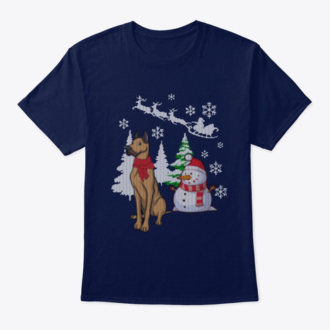 Dog Xmas   Christmas With Great Dane Navy T-Shirt Front