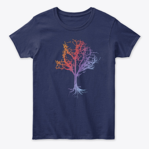 A Magical Radiant Glowing Colored Tree.  Navy T-Shirt Front