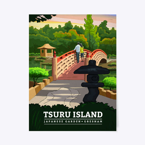 Tsuru Island Japanese Garden Poster White T-Shirt Front