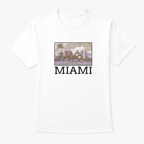 Miami City Skyline Art Sights Landmark White T-Shirt Front