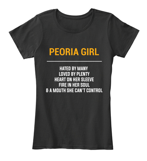 Peoria Az Girl   Heart On Sleeve. Customizable City Black T-Shirt Front